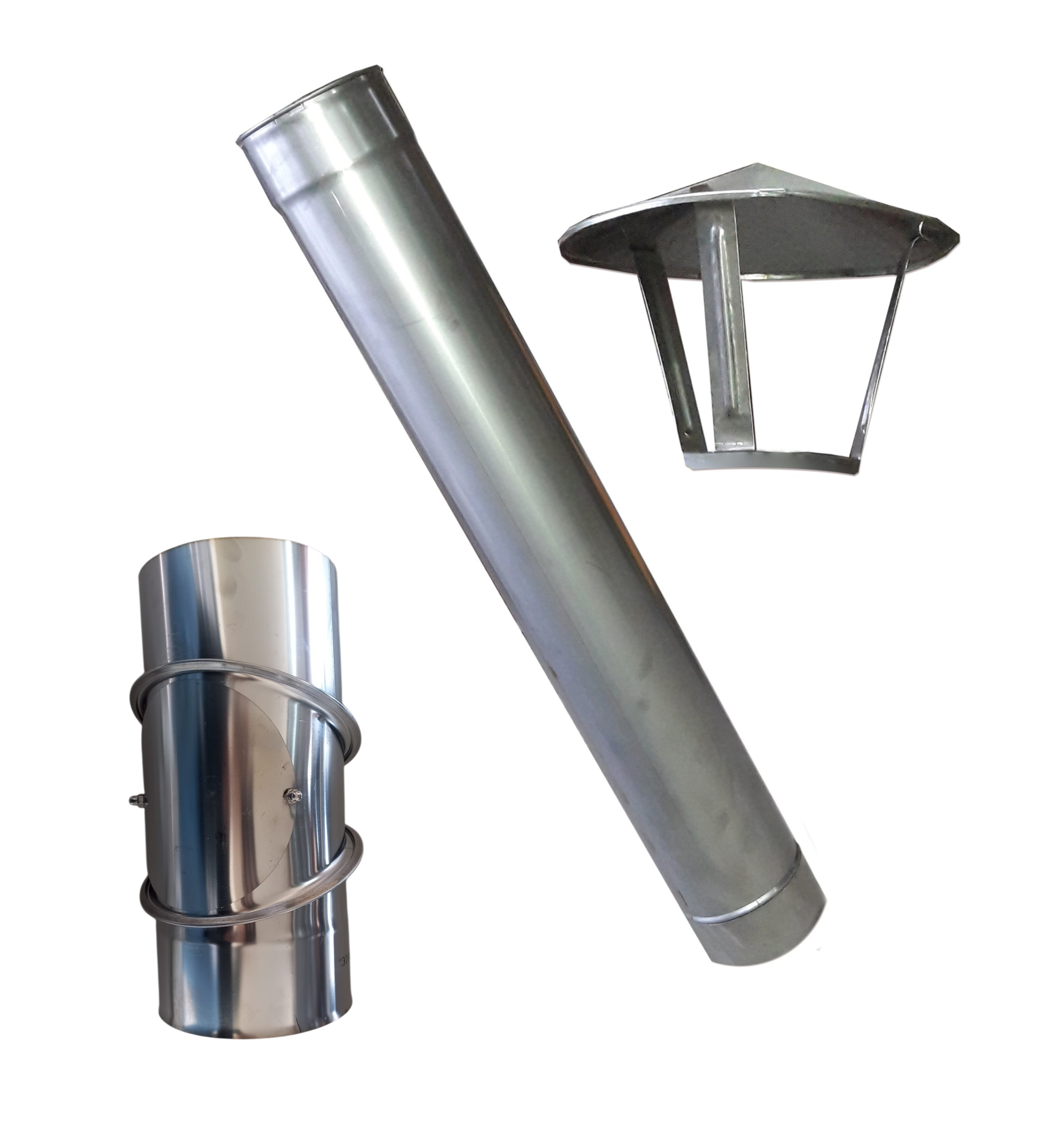 Rura 1m + kolano + daszek fi 150 mm stal nierdzewna