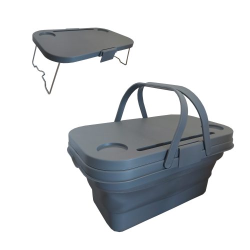Kosz piknikowy składany wiadro z pokrywą stolik z nóżkami 4 w 1
